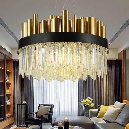 Люстра подвесная бронзовая Ezolon, металл, кристалл, трос 100 см, 80*45 см, LED