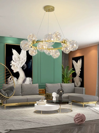 Люстра подвесная, золото, стекло, CHAT GOLD 80*32, металл, LED