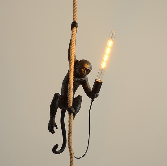 Светильник обезьяна на канате, черная monkey, E27, 40 Вт
