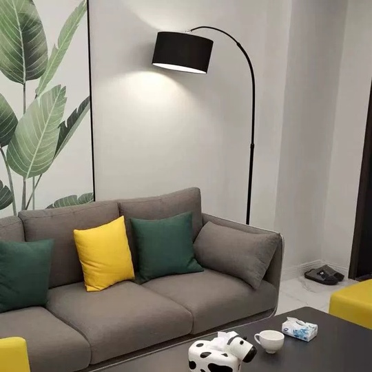 Торшер, черный, Papua black 150*90, светодиодный, Е27, металл, ткань, мрамор