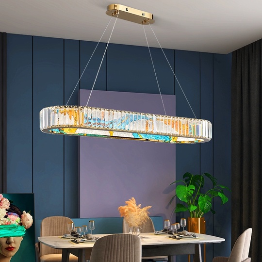 Люстра подвесная, золото, ПММА, RIVEN 150*10 металл, LED.