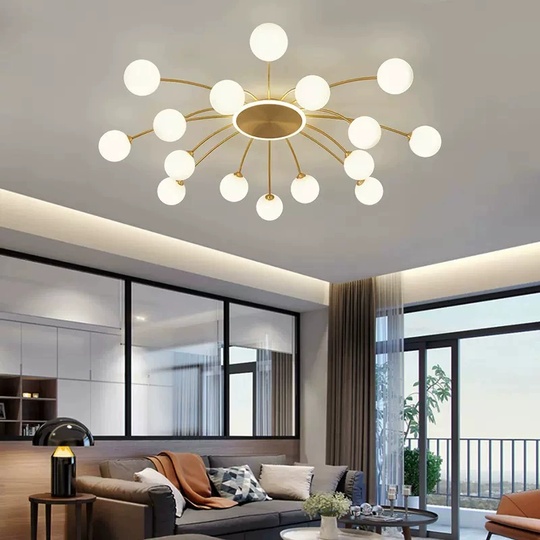Люстра золотая Unevio, металл, стекло матовое, 80*17 см, светодиодная, LED, G9