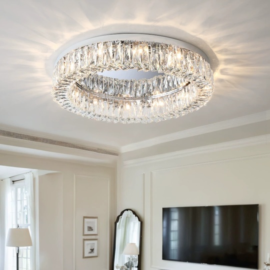 Потолочный светильник, серебро, кристалл, ABIGAIL 100*15 металл, E14.