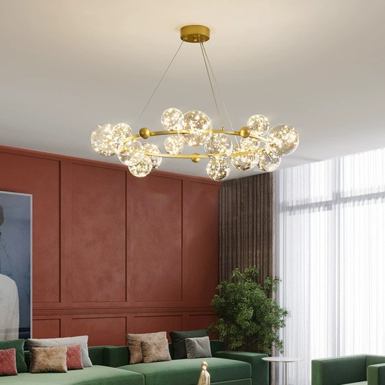 Люстра подвесная, золото, стекло, CHAT GOLD 100*32, металл, LED