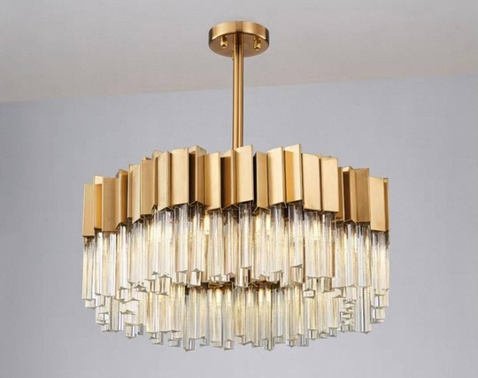 Люстра подвесная медная Elyvore, металл, хрусталь, трос 30 см, 80*25 см, G9
