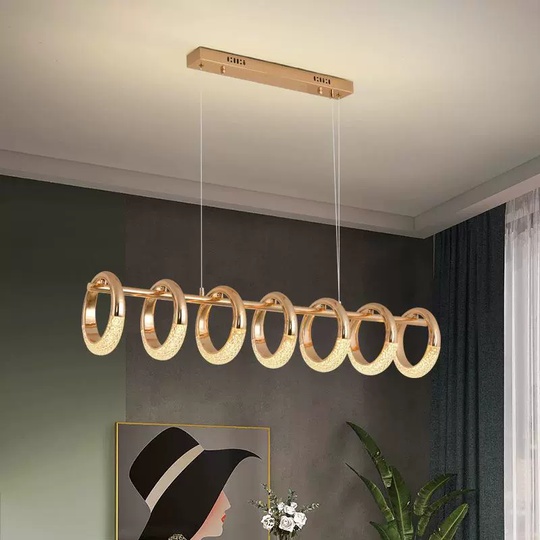 Светильник подвесной золотой Elenthos, металл, трос 100 см, 80*21 см, LED