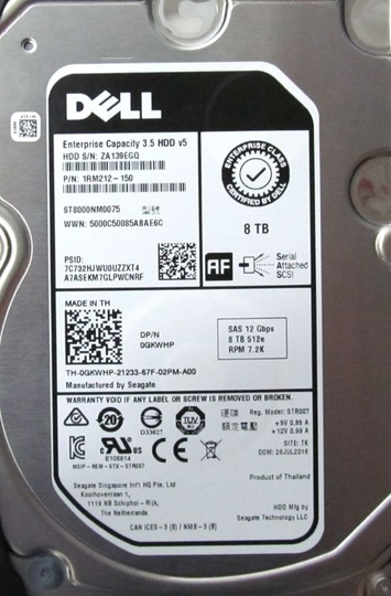 Жесткий диск DELL 8T 7.2K 3.5 SAS 12Gb GKWHP ST8000NM0075