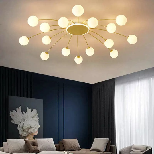 Люстра золотая Unevio, металл, стекло матовое, 80*17 см, светодиодная, LED, G9
