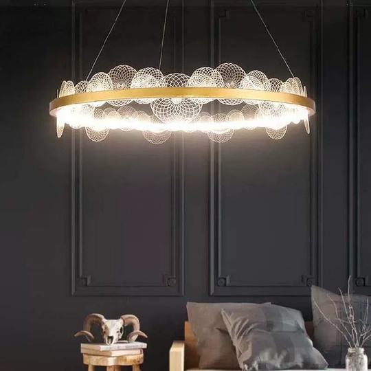 Люстра подвесная, золото, ПММА, SYLVIA 80*16, металл, LED.