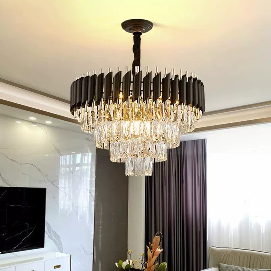 Люстра подвесная, черный, стекло, OPULENCE 55*38, металл, E14.