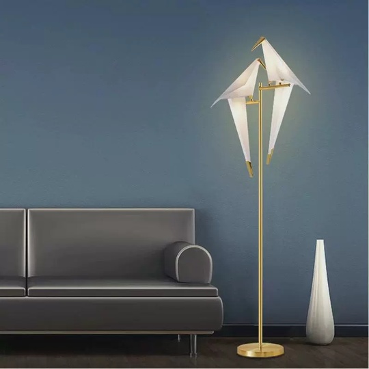 Торшер журавль-оригами, золото Shadoof Two 75*165, LED, металл, ПММА
