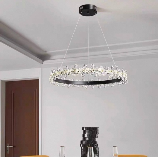 Люстра подвесная, черный, хрусталь, AXTON BLACK 80*120, металл, LED