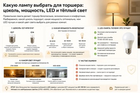 Какую лампу выбрать для торшера: цоколь, мощность, LED и тёплый свет
