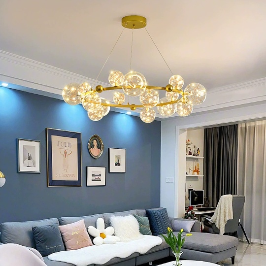 Люстра подвесная, золото, стекло, CHAT GOLD 60*32, металл, LED