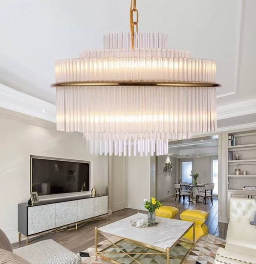 Люстра подвесная бронза Ovitra, металл, стекло, трос 50 см, 60*46 см, G4