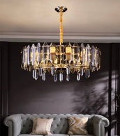 Люстра подвесная ALAGEYIK 52*32 дымчатый, кристалл, металл, Е14.