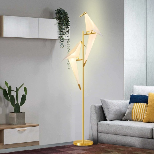 Торшер журавль-оригами, золото Shadoof Two 75*165, LED, металл, ПММА