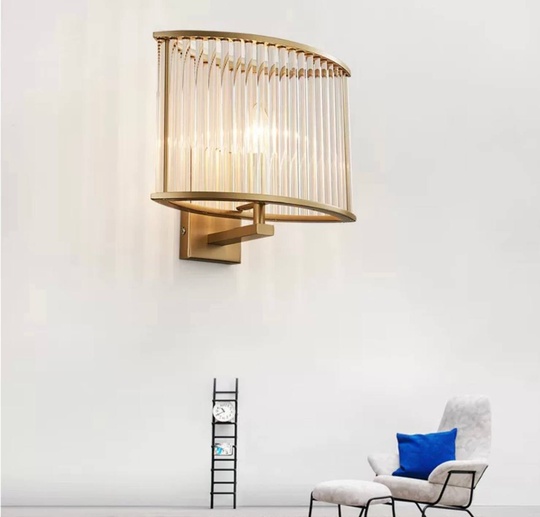Настенный светильник, БРА WAYNE 30*28, золото, прозрачный, стекло, металл, Е14.