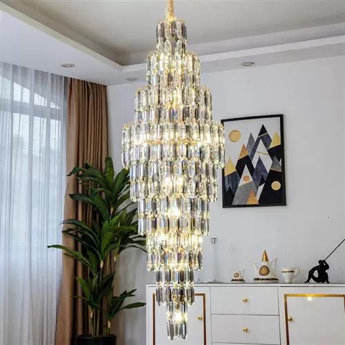 Люстра подвесная, золото, кристалл, HEZEL 40*120 металл, E14.