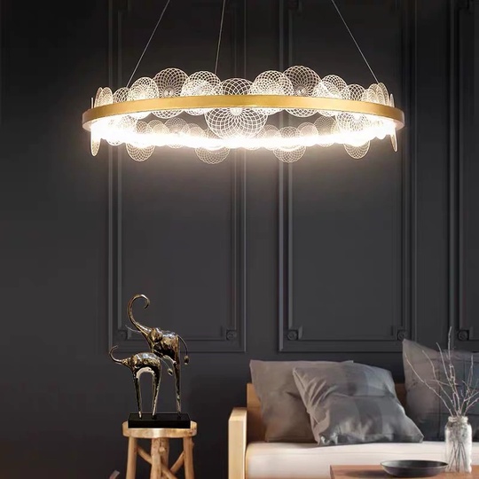 Люстра подвесная, золото, ПММА, SYLVIA 80*16, металл, LED.