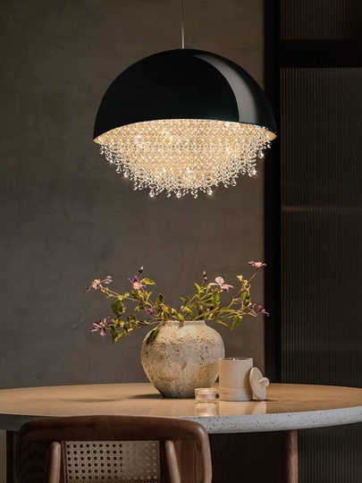 Люстра подвесная, серебро, черный, кристалл, SALENA BLACK 30*35 металл, LED.