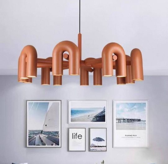 Светильник подвесной красный Elyquor, металл, трос 150 см, 60*38 см, LED