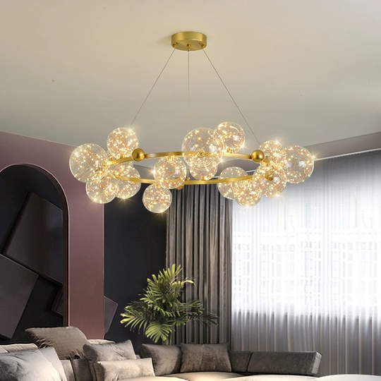 Люстра подвесная, золото, стекло, CHAT GOLD 100*32, металл, LED