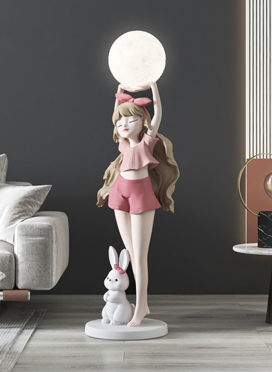 Торшер девушка с шаром розового цвета Bunny Girl. Светодиодный, E27, Стекло, 120*36 см. Напольный светильник