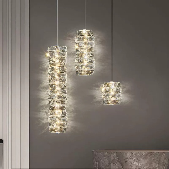 Люстра подвесная, хром, хрусталь, DAISY 12*25 металл, LED.