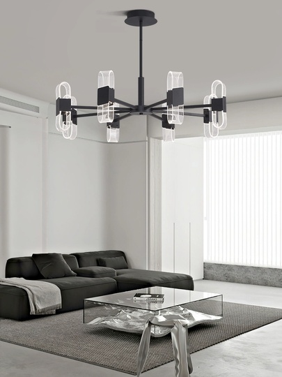 Люстра подвесная, черный, ПММА, AEGEN 90*30, металл, LED