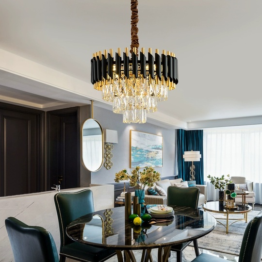 Люстра подвесная, черный, стекло, OPULENCE 55*38, металл, E14.