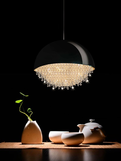 Люстра подвесная, серебро, черный, кристалл, SALENA BLACK 30*35 металл, LED.