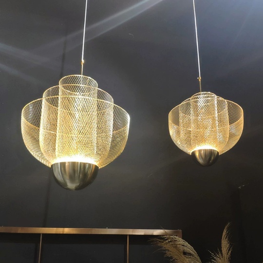 Люстра подвесная, золото, металл-сетка, HALSEY 60*74, металл, LED.