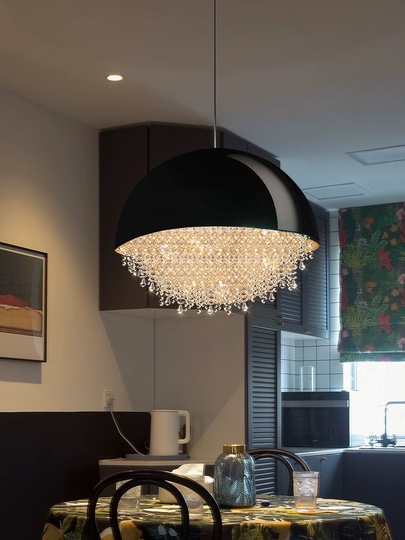 Люстра подвесная, серебро, черный, кристалл, SALENA BLACK 70*79 металл, LED.