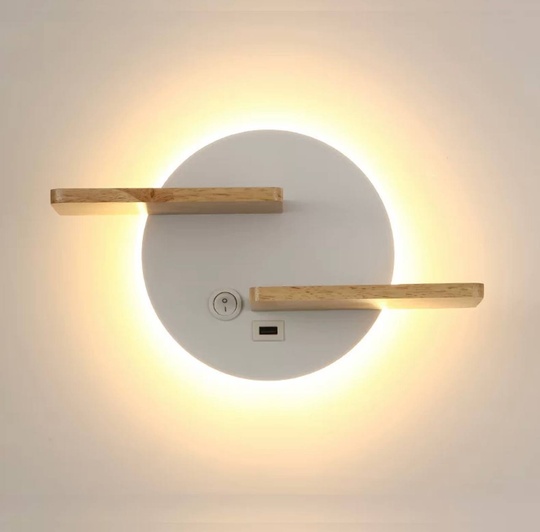 Настенный светильник, Бра, GABE 30*19, белый, дерево, металл, LED.