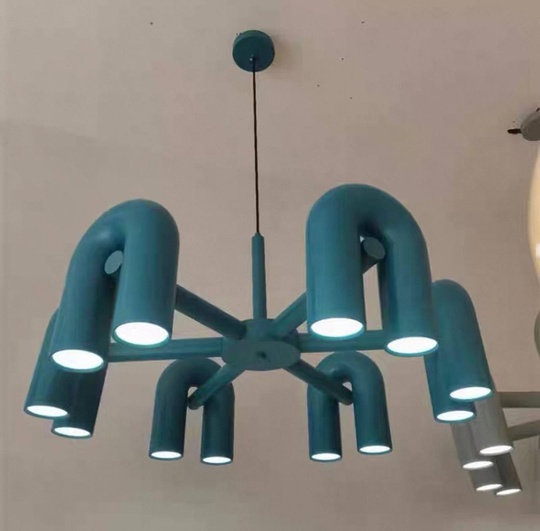 Светильник подвесной голубой Elluvix, металл, трос 150 см, 60*38 см, LED