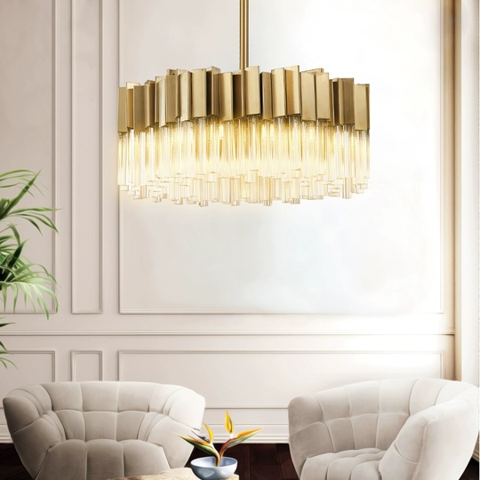 Люстра подвесная медная Elyvore, металл, хрусталь, трос 30 см, 100*25 см, G9