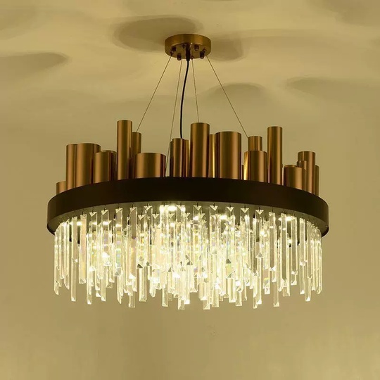 Люстра подвесная бронзовая Ezolon, металл, кристалл, трос 100 см, 80*45 см, LED