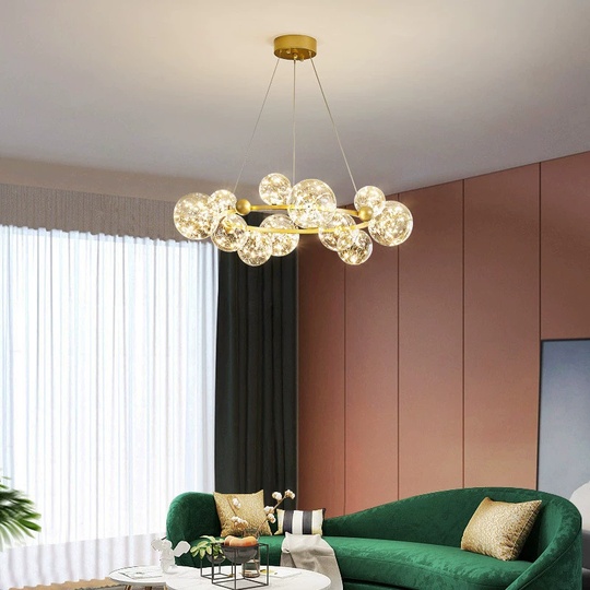 Люстра подвесная, золото, стекло, CHAT GOLD 80*32, металл, LED
