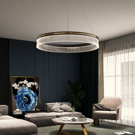 Люстра подвесная, черная, ПММА, MYLES BLACK 60*7, металл, LED