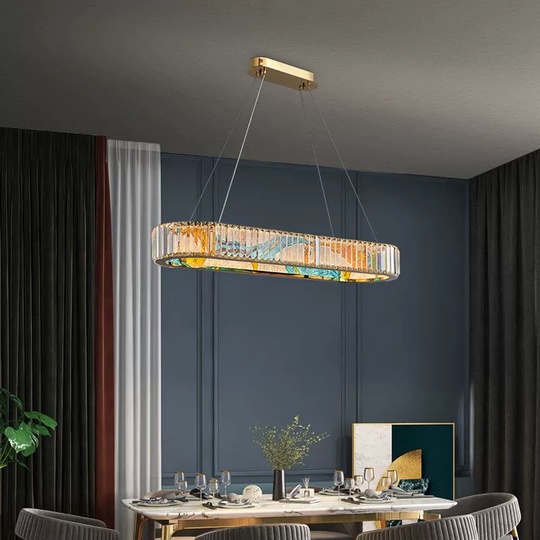 Люстра подвесная, золото, ПММА, RIVEN 150*10 металл, LED.