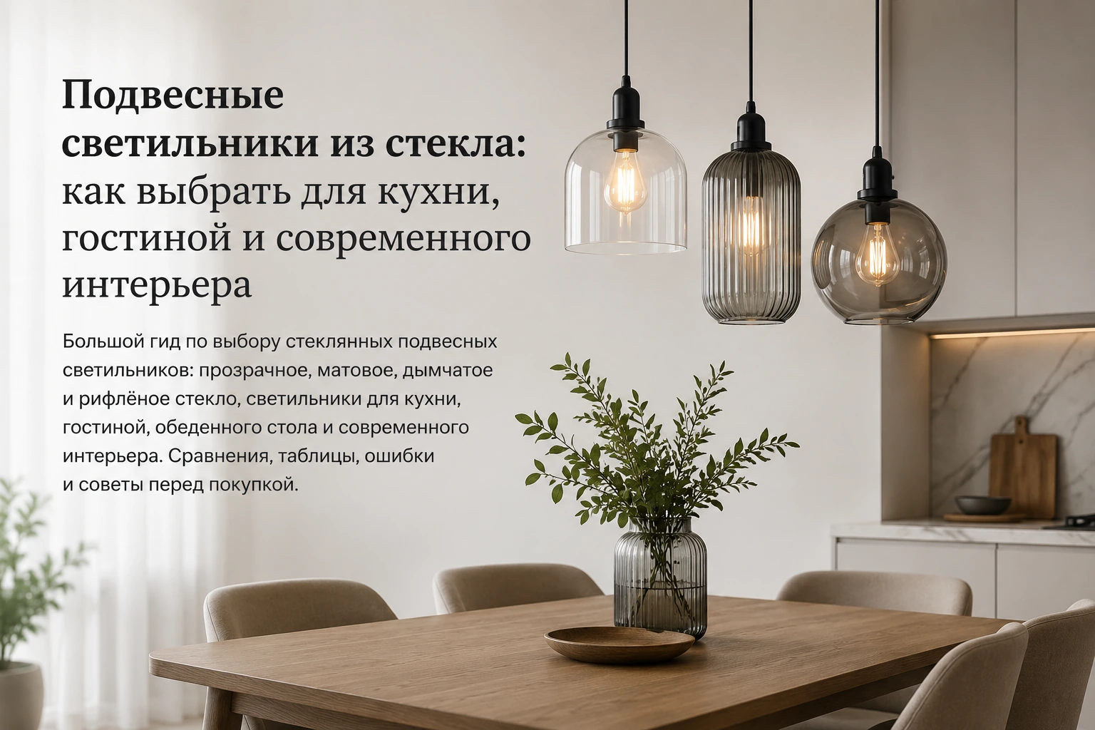 Подвесные светильники из стекла: как выбрать для кухни, гостиной и современного интерьера