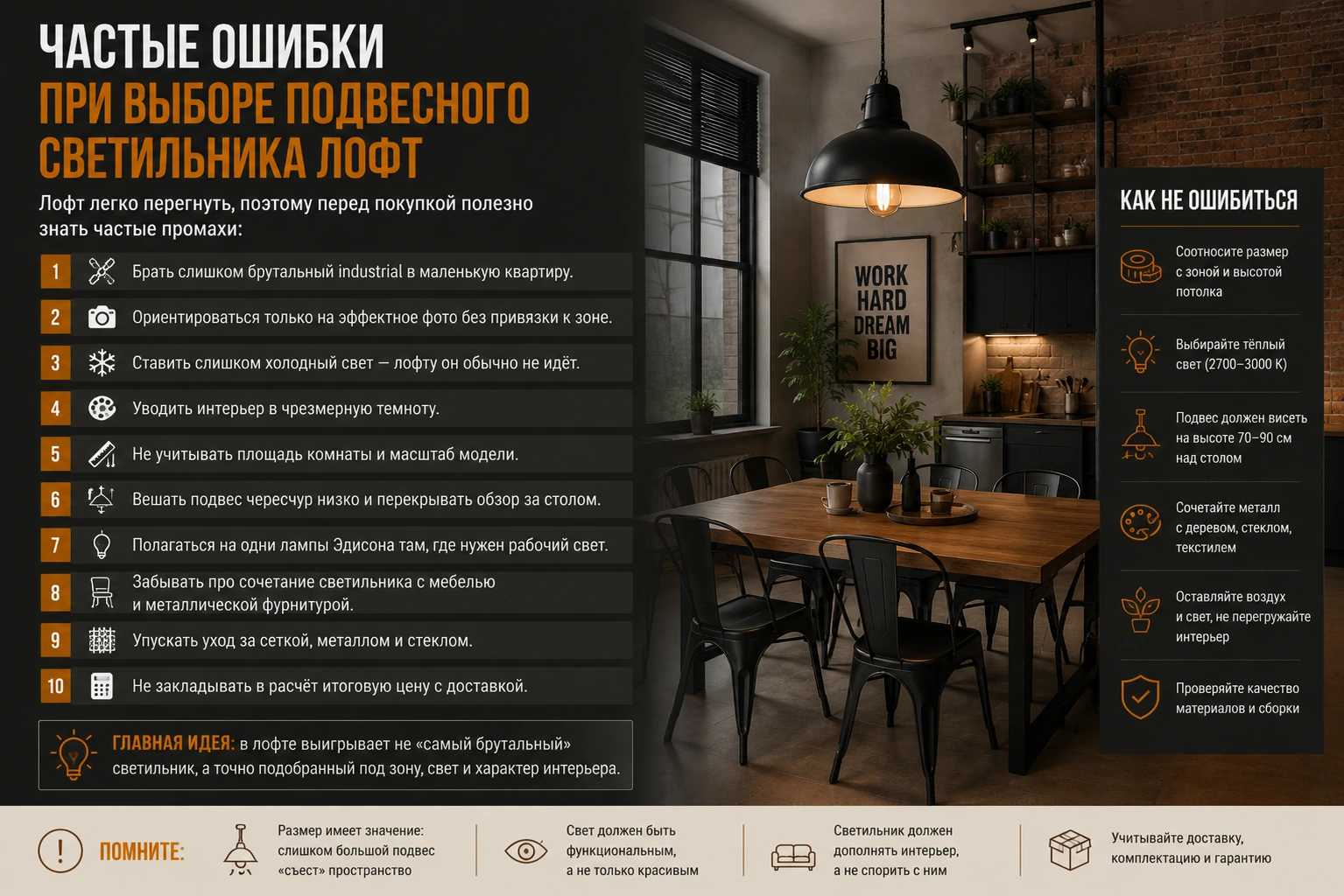 Как выбрать подвесной светильник лофт: кухня, гостиная, спальня и современный интерьер