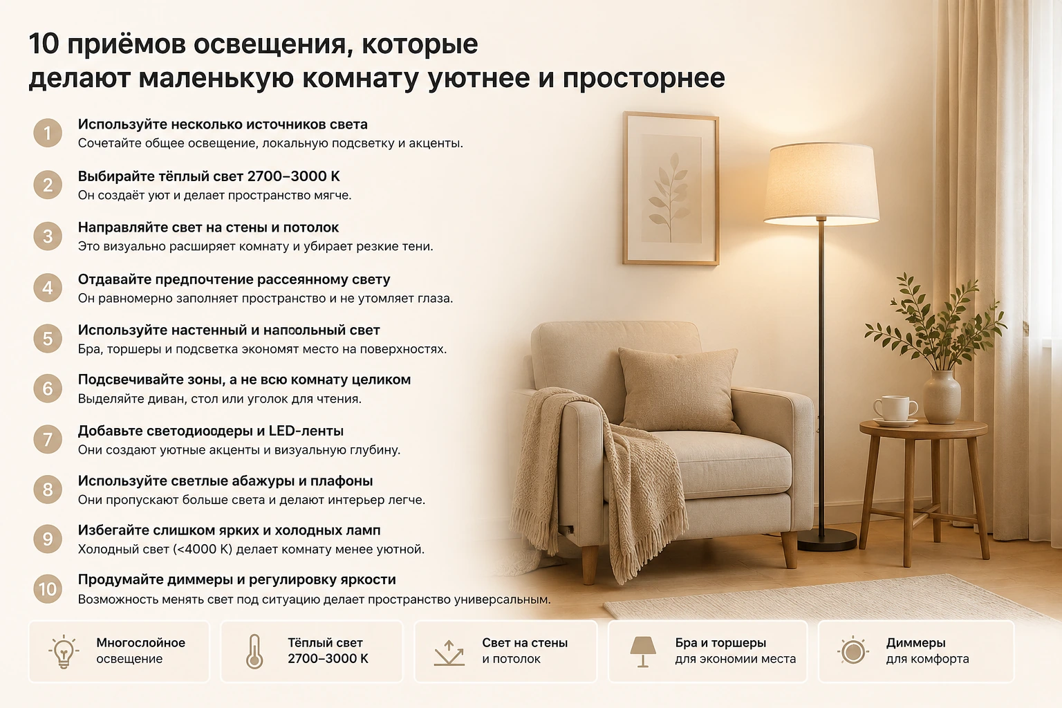 Как выбрать торшер для маленькой комнаты: компактные модели и ошибки