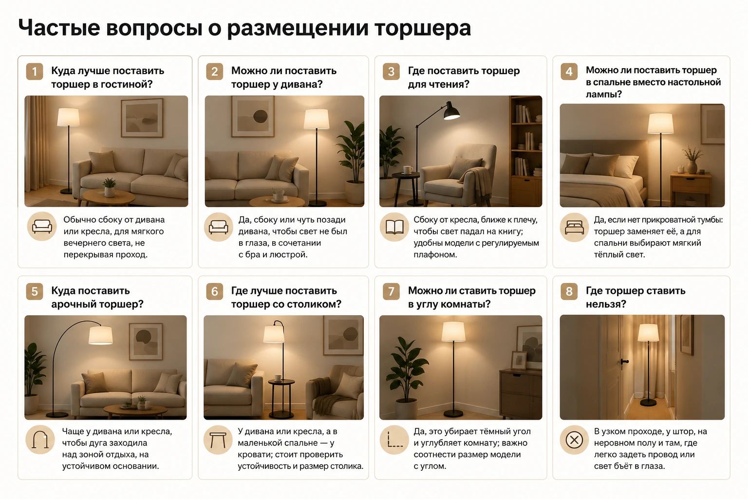 Куда поставить торшер: у дивана, кресла, кровати и в углу комнаты