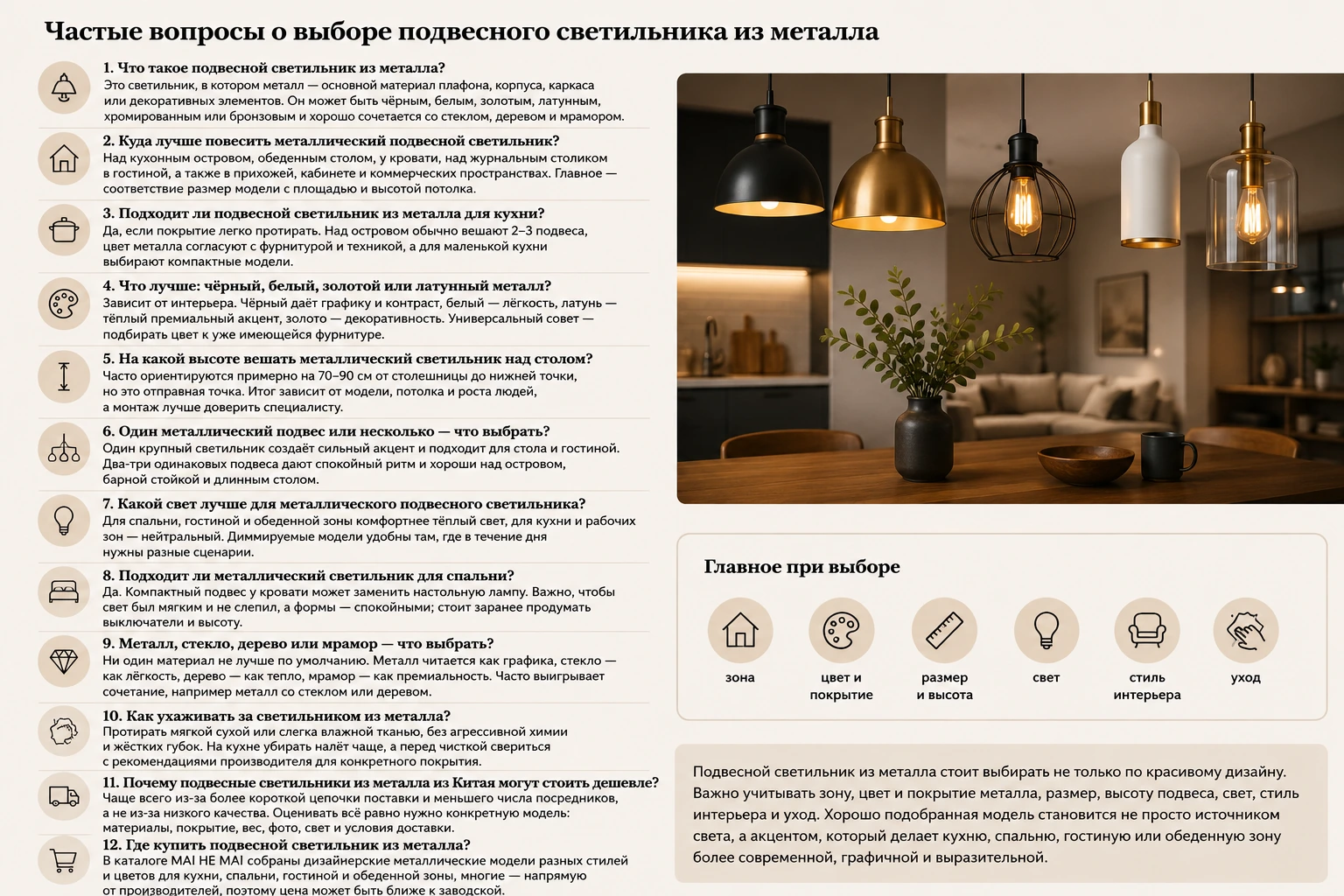 Как выбрать подвесной светильник из металла: кухня, гостиная, спальня и современный интерьер