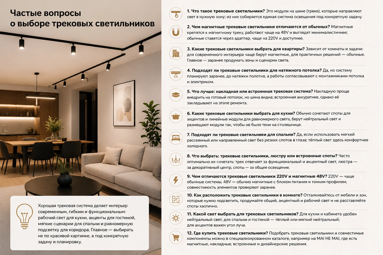 Как выбрать трековые светильники для квартиры