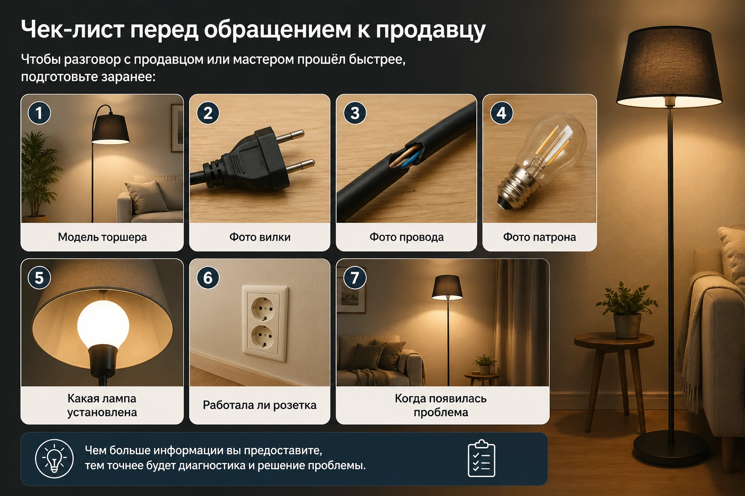 Что делать, если торшер не включается: причины, проверка и безопасные шаги