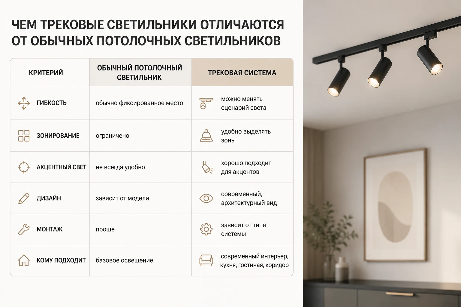 Как выбрать трековые светильники для квартиры