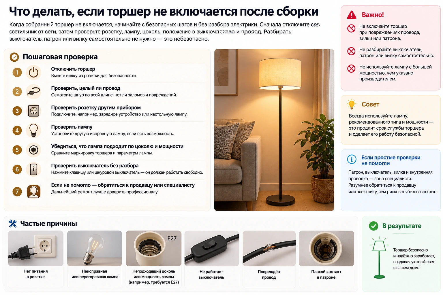 Как правильно собрать торшер: пошаговая инструкция, безопасность и ошибки сборки